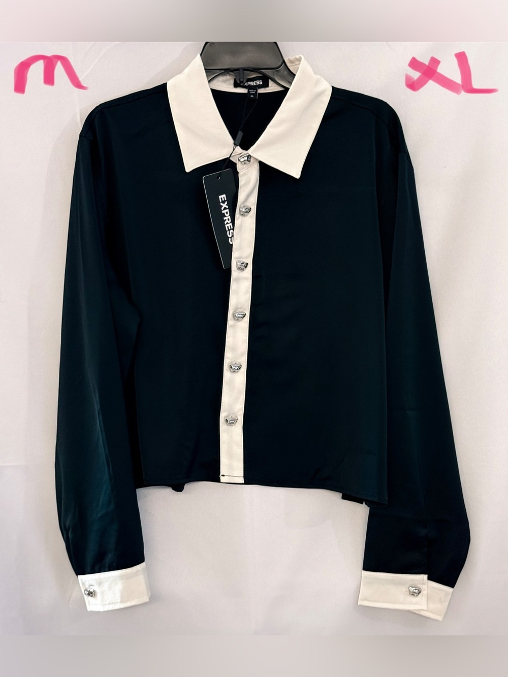 Express Black Button-Down Shirt with White Collar & Placket